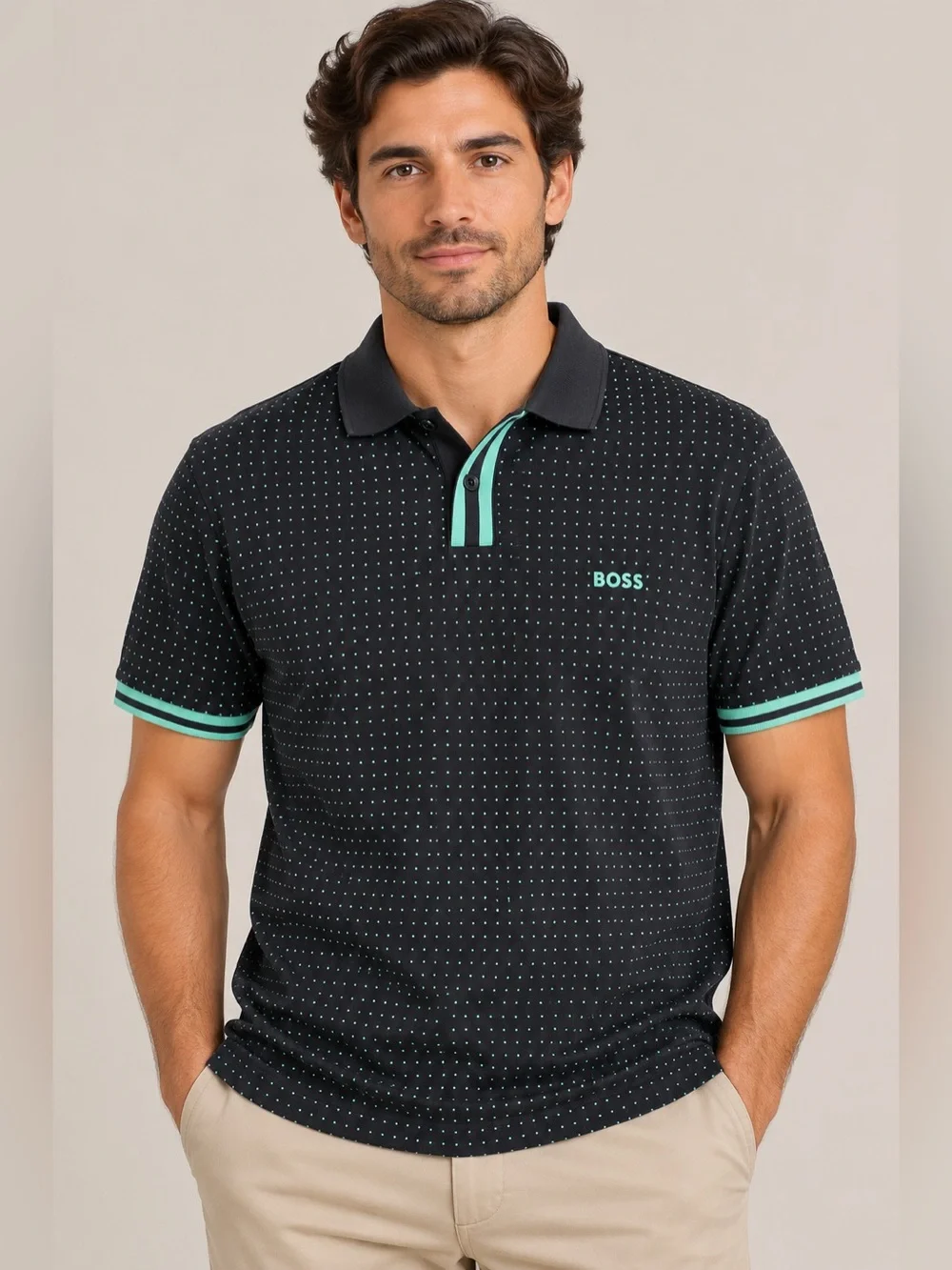 Boss Black Polo with Mint Contrast Trim
